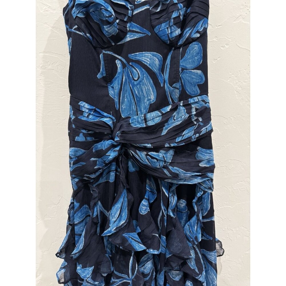 PatBO Nightflower Bustier Floral Indigo Blue Ruffle Maxi Dress Size 6 $1100 - Picture 4 of 12